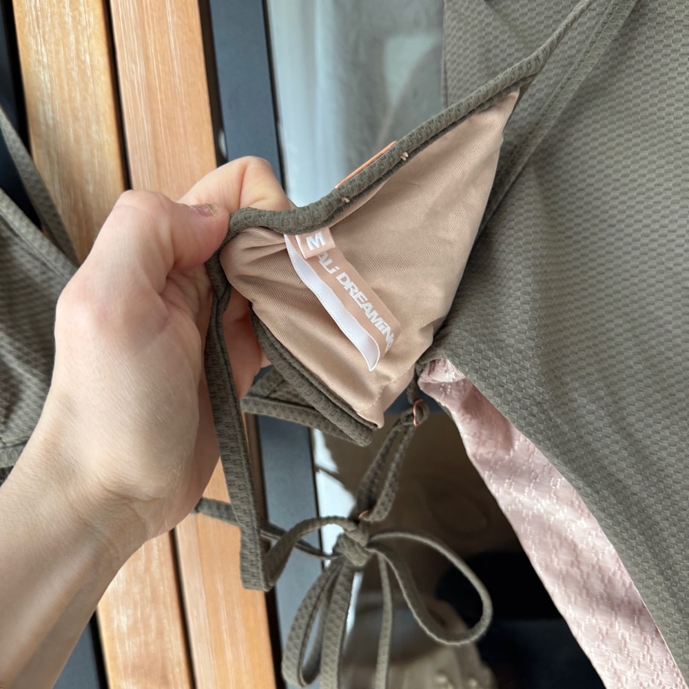 High-Waisted Bikini Set in Olive and Pink - Picture 7 of 11